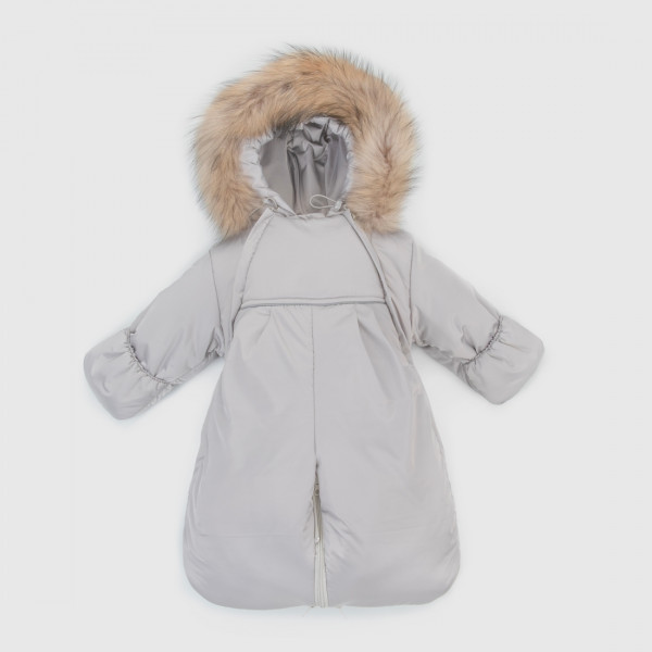 Комбинезон-трансформер "Орсетто", с опушкой, с отворотами, 3 сезона, светло-серый