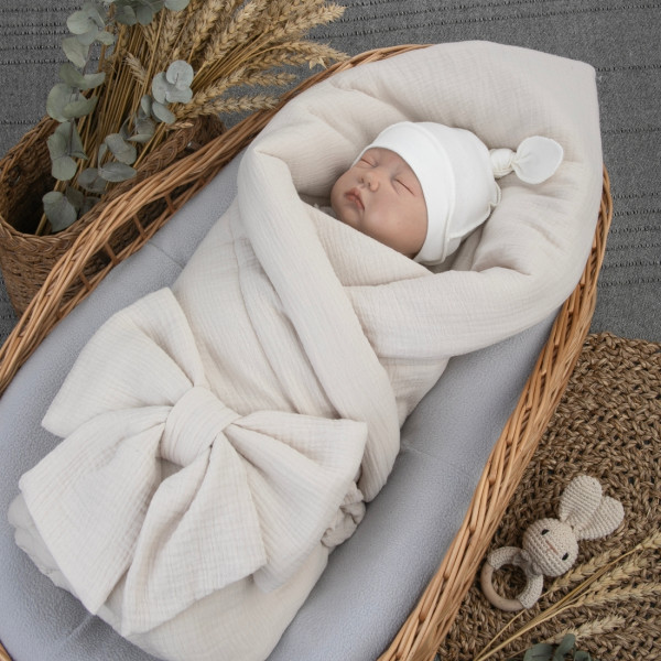 Одеяло на выписку 90х90 «Муслиновое», с бантом на резинке летнее Светло-бежевый 