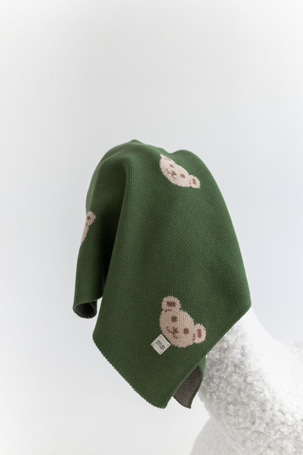 Плед мишки из 100% органического хлопка 105*85см Оливковый 