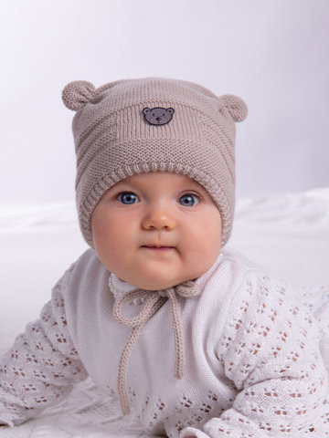 Шапочка вязанная демисезон 7389 с ушками Бежевый