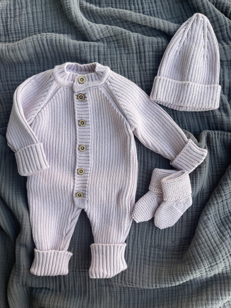 Комплект вязаный 3 предмета Сиреневый 