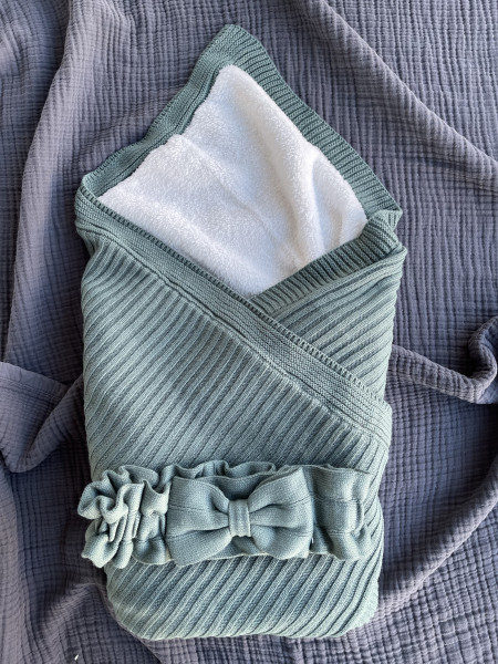 Конверт-одеяло Лапша на шерпе с бантом Хаки 