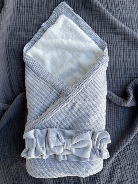 Конверт-одеяло Лапша на шерпе с бантом Серый 