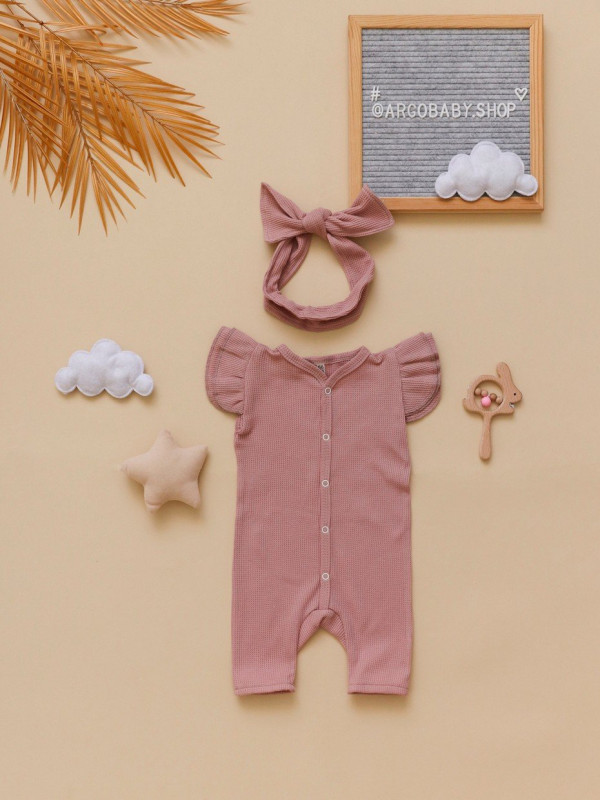 Комбинезон вафелька с крылышками + солоха Пудровый 