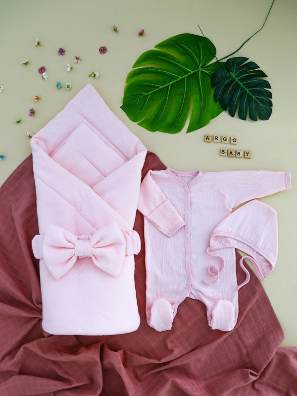 Комплект на выписку из органического муслина Розовый 