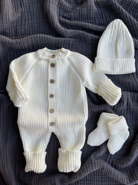 Комплект вязаный 3 предмета Молочный 