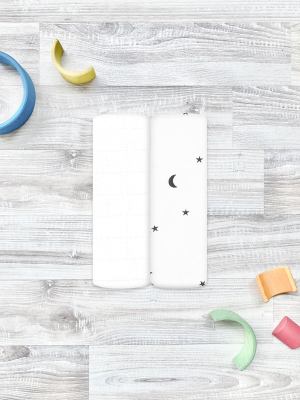 Сет из 2х муслиновых пелёнок  Ночное небо/Белый 110*110 см 