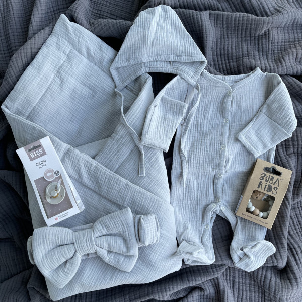 Комплект на выписку из органического муслина Серый 