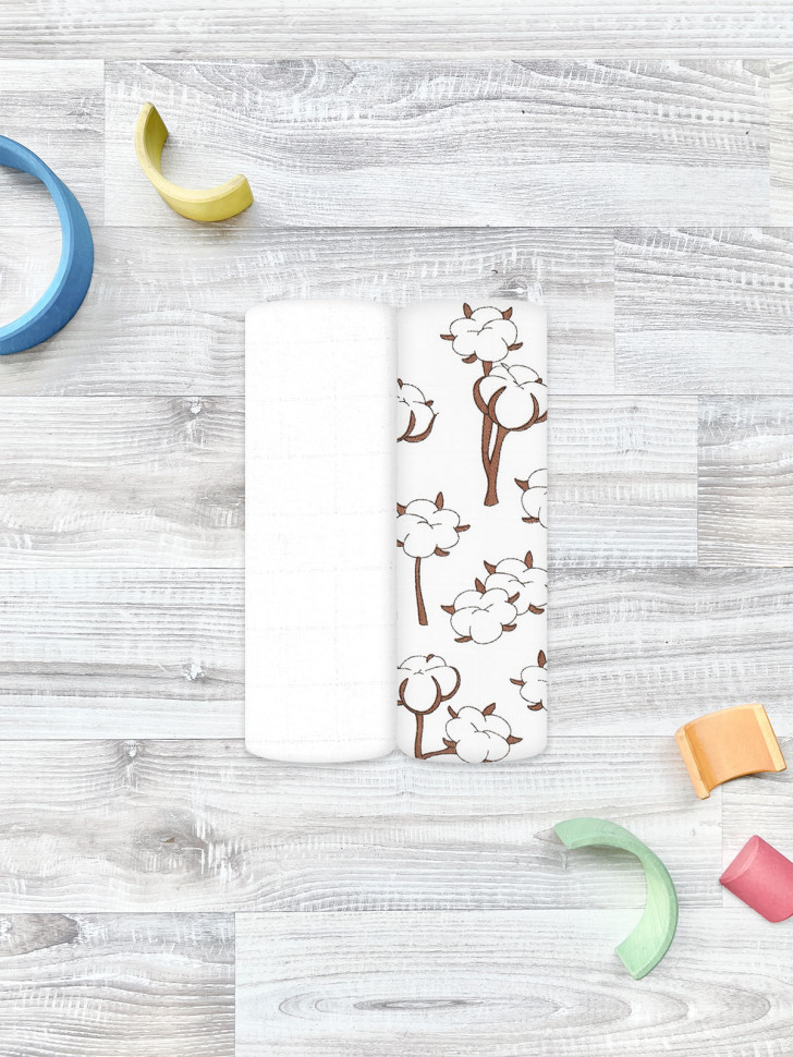 Сет из 2х муслиновых пелёнок Хлопок/Белый 110*110 см Сет из 2х муслиновых пелёнок Хлопок/Белый 110*110 см