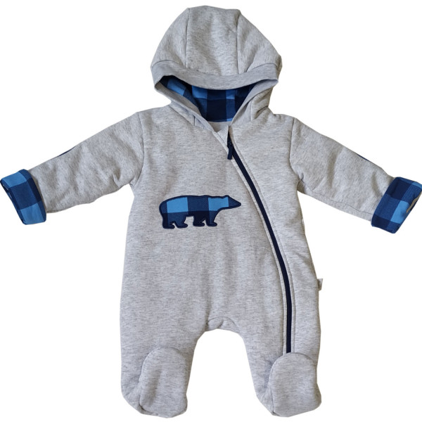 Комбинезон утепленный на молнии с капюшоном Клетка синяя