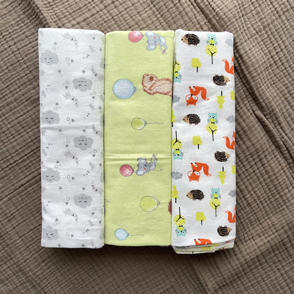 Пелёнка фланелевая (имп.) Облачко/Мишка/Лес  120*90 см 3 шт