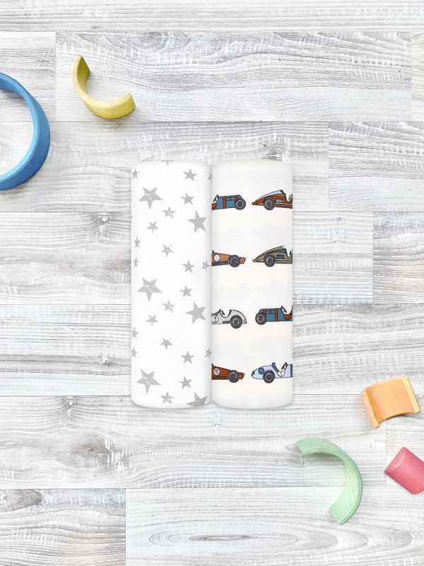 Сет из 2х пелёнок  Ретро машинки/Звёзды 120*85 см