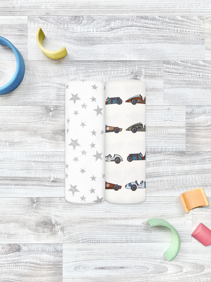 Сет из 2х пелёнок  Ретро машинки/Звёзды 120*85 см