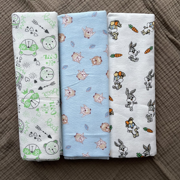 Пелёнка фланелевая (имп.) Мишка/Совы/Зайка 120*90 см 3 шт
