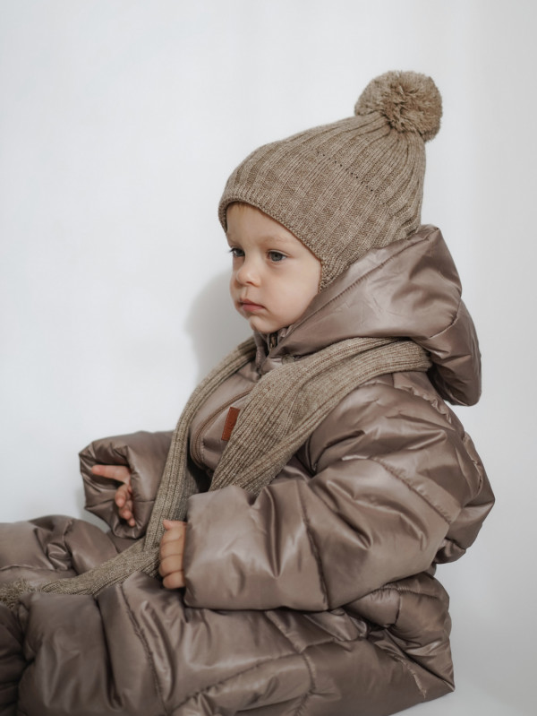 Шапка зимняя на завязках Коричневая 