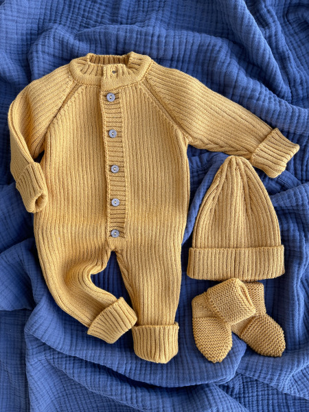 Комплект вязаный 3 предмета Горчичный 