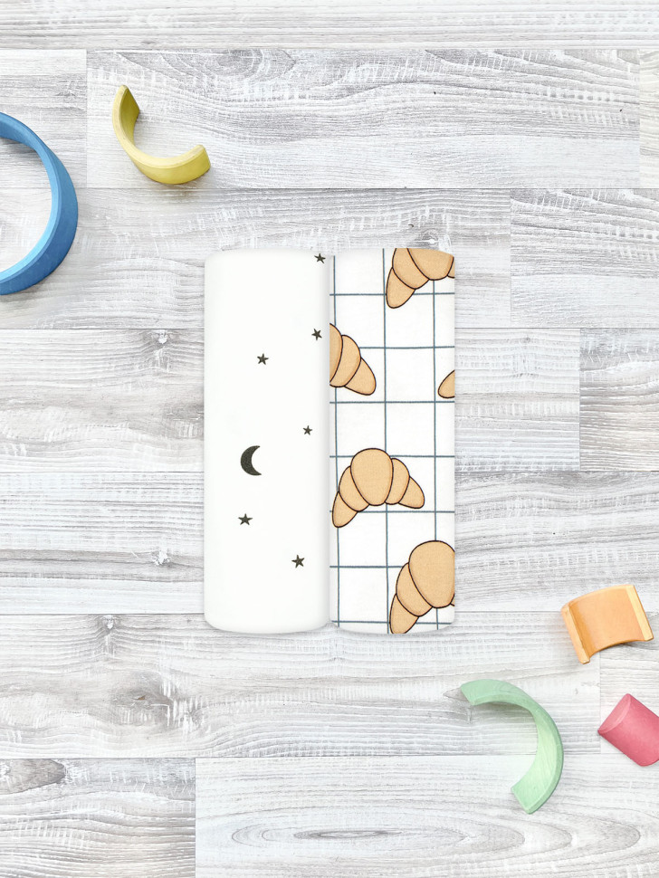 Сет из 2х пелёнок  Круассаны/Ночное небо 120*85 см 