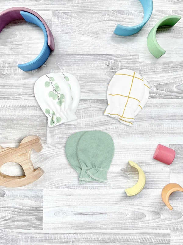 Рукавички-антицарапки Mjölk Эвкалипт/Magic Mint/Клетка, сет из 3х пар