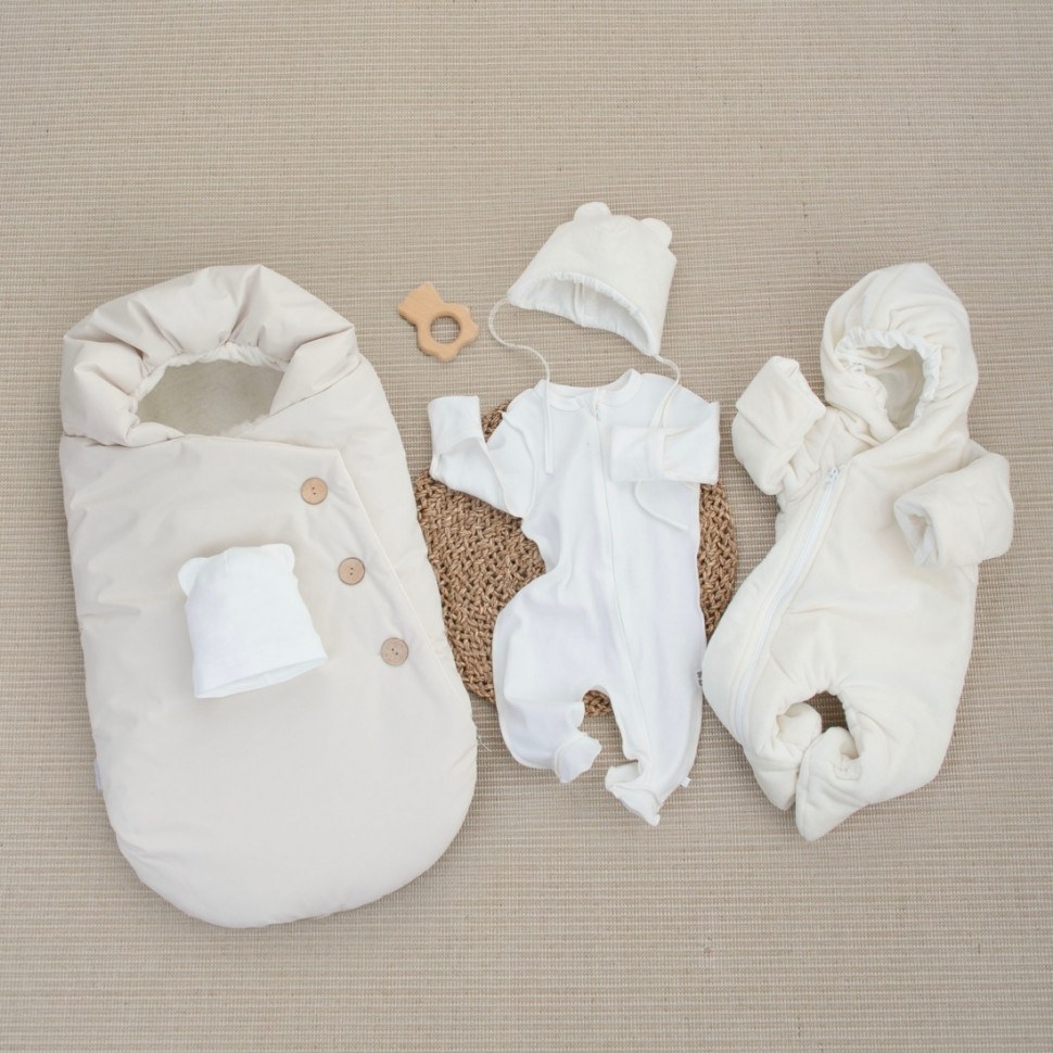 Комплект на выписку 5 предметов "Вельвет", зимний, молоко