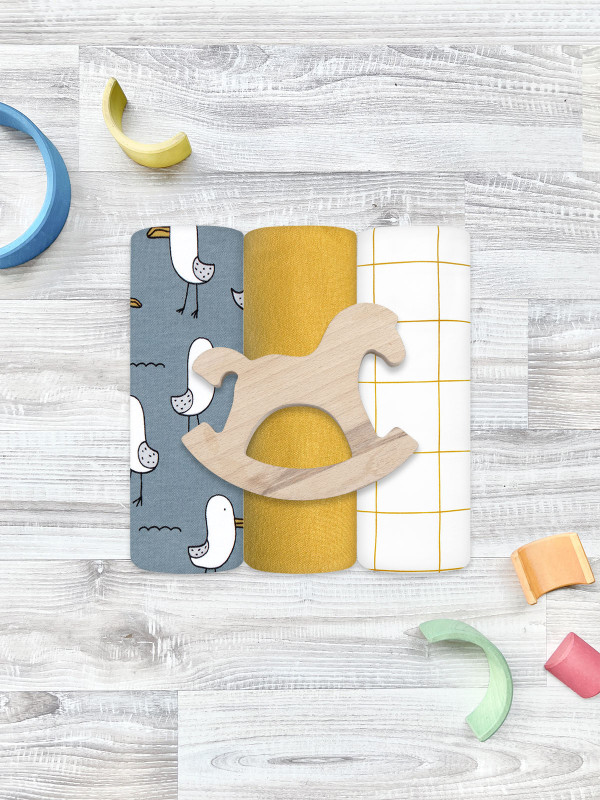 Сет из 3х пелёнок  Чайки/Горчичный желтый/Клетка 120*85 см 