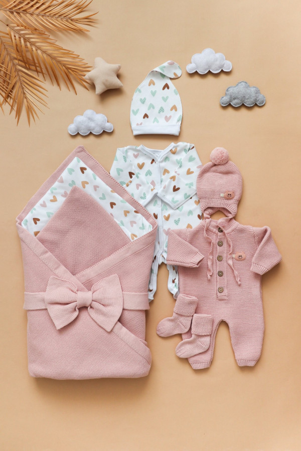 Комплект на выписку из 8-и предметов "ALPACA" Пудрово-мятный