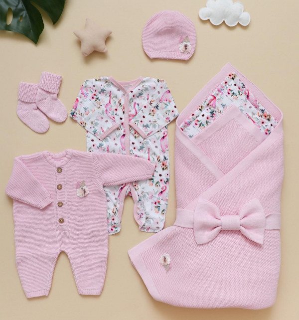 Комплект на выписку из 8-и предметов "ALPACA" нежно-розовый 