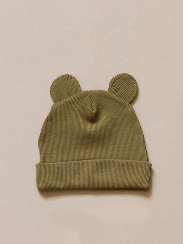 Шапочка с ушками для малыша (кашкорсе) Хаки