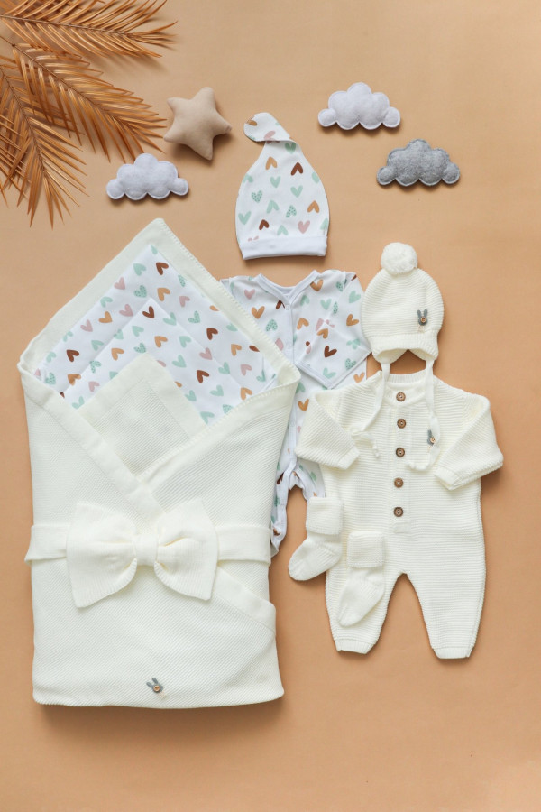 Комплект на выписку из 8-и предметов "ALPACA" Молочно-мятный