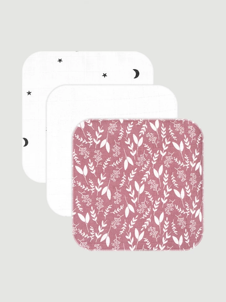 Сет из 3х муслиновых салфеток Mjölk Botanica/White/Ночное небо