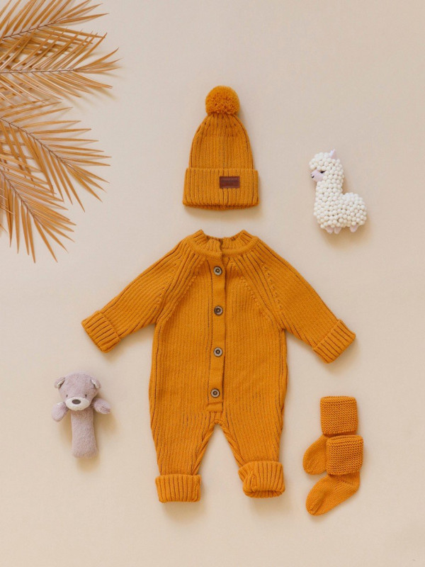Комплект вязаный 3 предмета Горчичный 