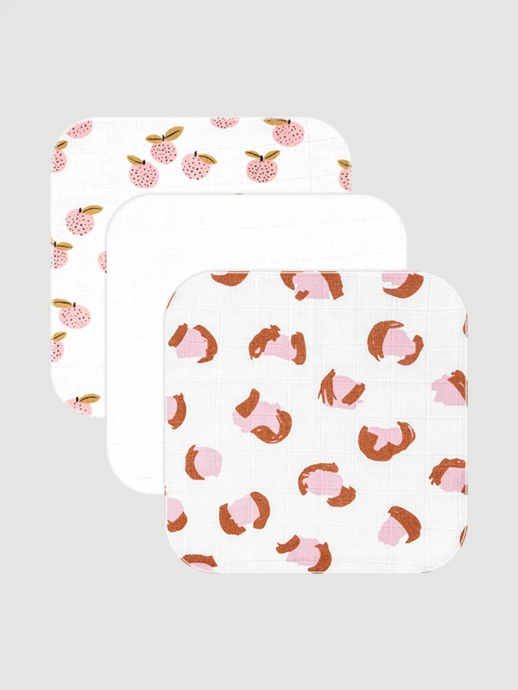 Сет из 3х муслиновых салфеток Mjölk Леопард/White/Персики