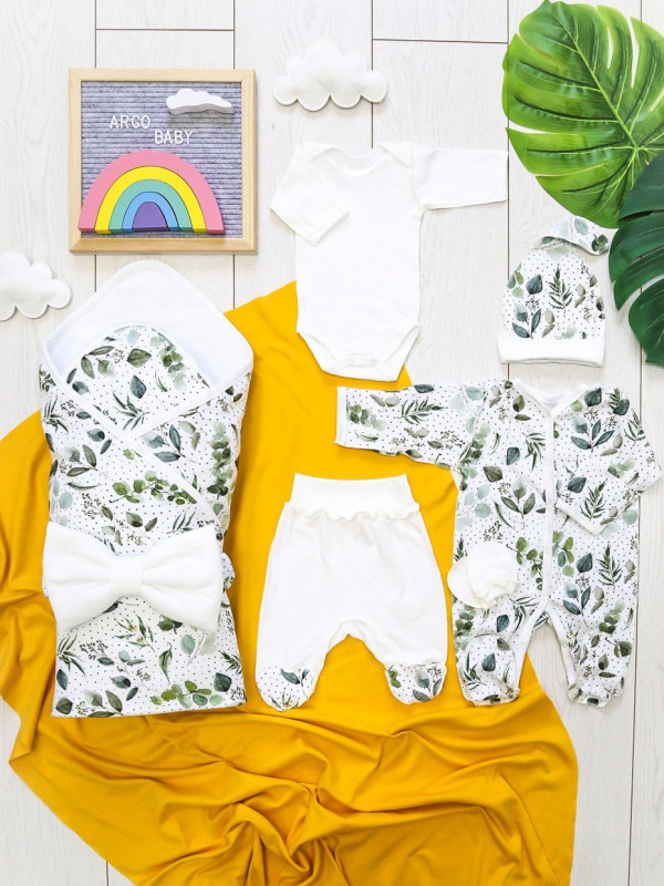 Комплект на выписку из 7 предметов Листики 