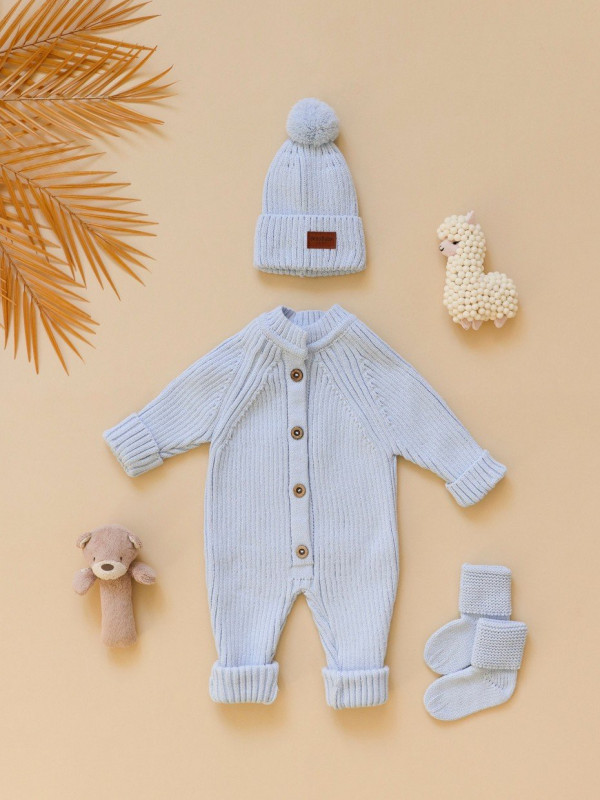 Комплект вязаный 3 предмета Голубой