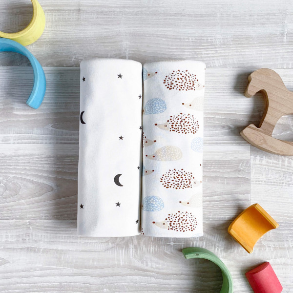 Сет из 2х пелёнок Mjölk Ёжики на экрю/Ночное небо 80*80 см 