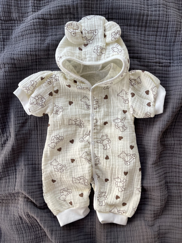 Песочник с капюшоном муслин Мишки