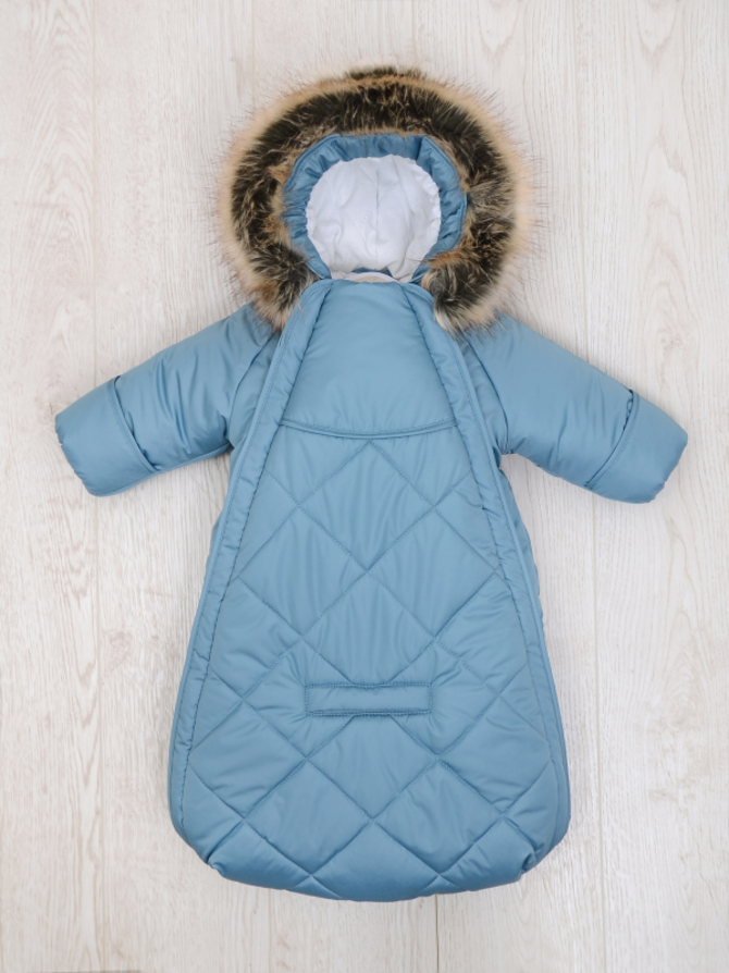 Конверт-комбинезон с ручками 0-6 мес (овечья шерсть и мех отстегиваются) Серо-голубой 