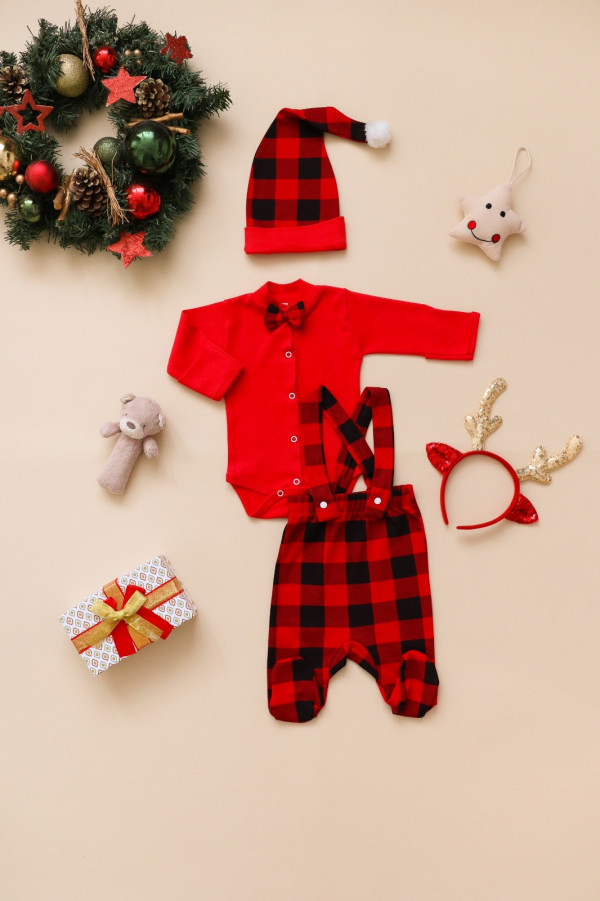 Комплект для малыша из 3-х предметов красно-черный "HAPPY NEW YEAR"