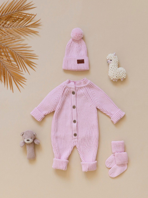  Комплект вязаный 3 предмета Нежно-розовый