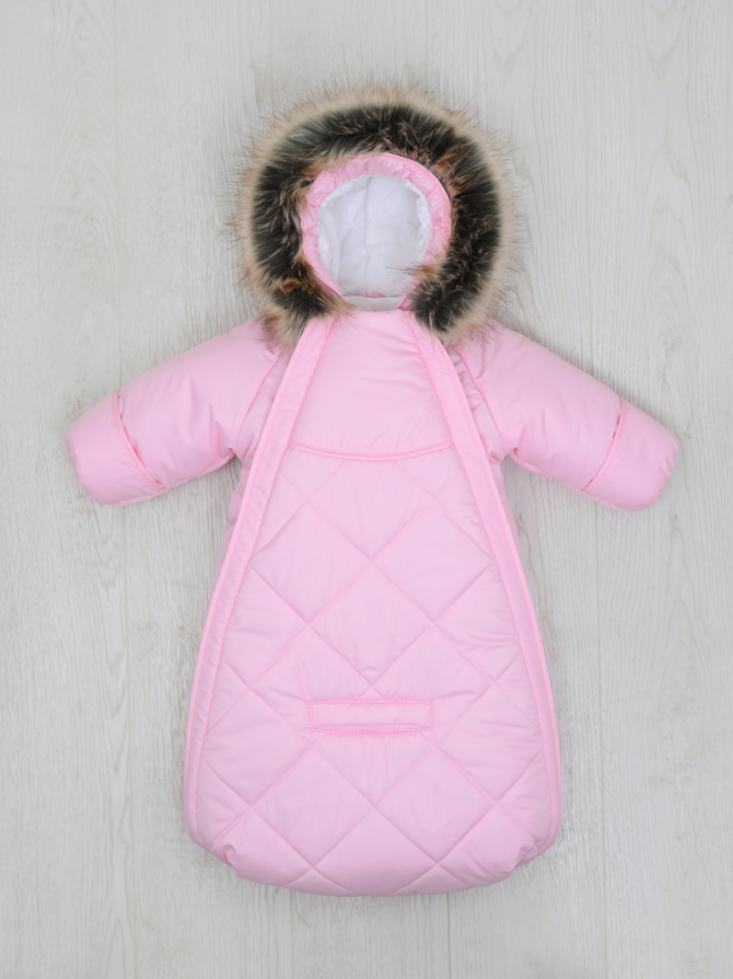 Конверт-комбинезон с ручками 0-6 мес (овечья шерсть и мех отстегиваются) Розовый 