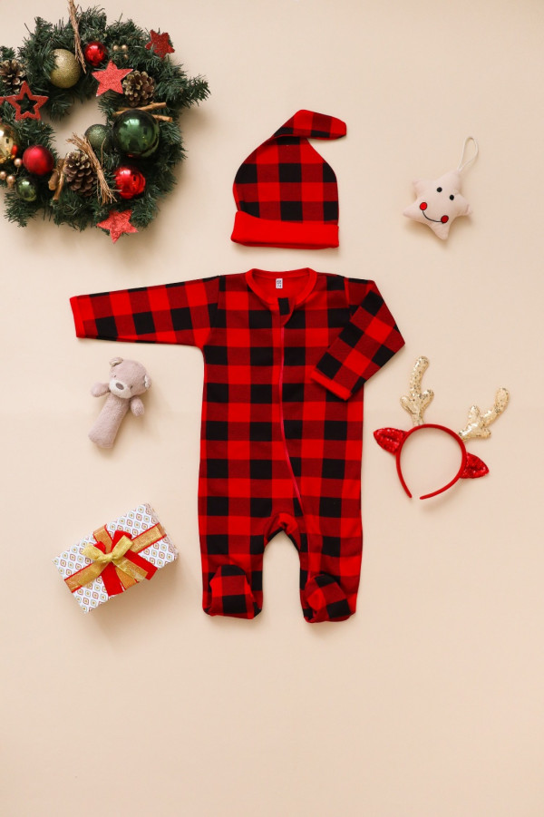 Комбинезон нательный красно-черный  "HAPPY NEW YEAR"