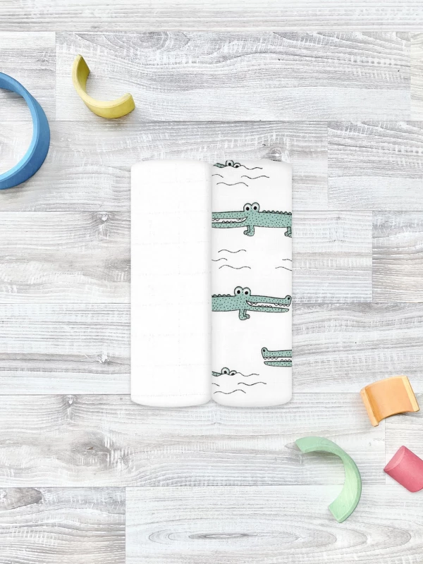 Сет из 2х муслиновых пелёнок Mjölk Крокодилы/White 80*80 см