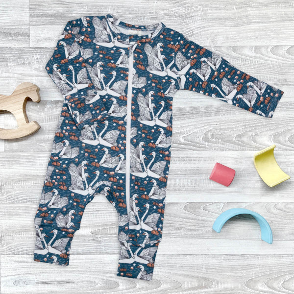 Комбинезон Mjölk Sleep and Play Лебеди, на манжетах 