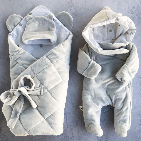 Комплект на выписку велюр демисезон Светло-серый