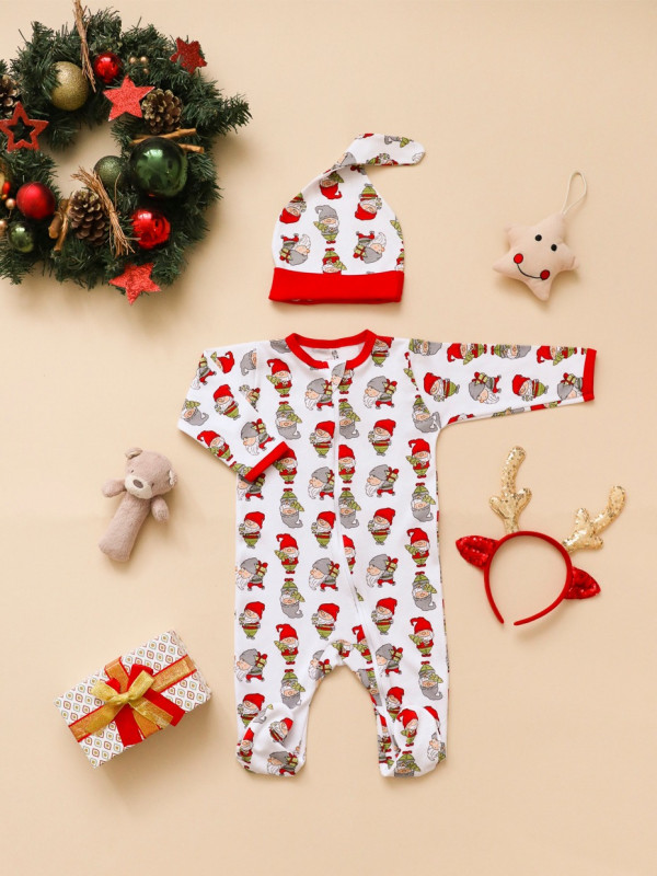 Комбинезон нательный с шапочкой красно-зелёный "HAPPY NEW YEAR"