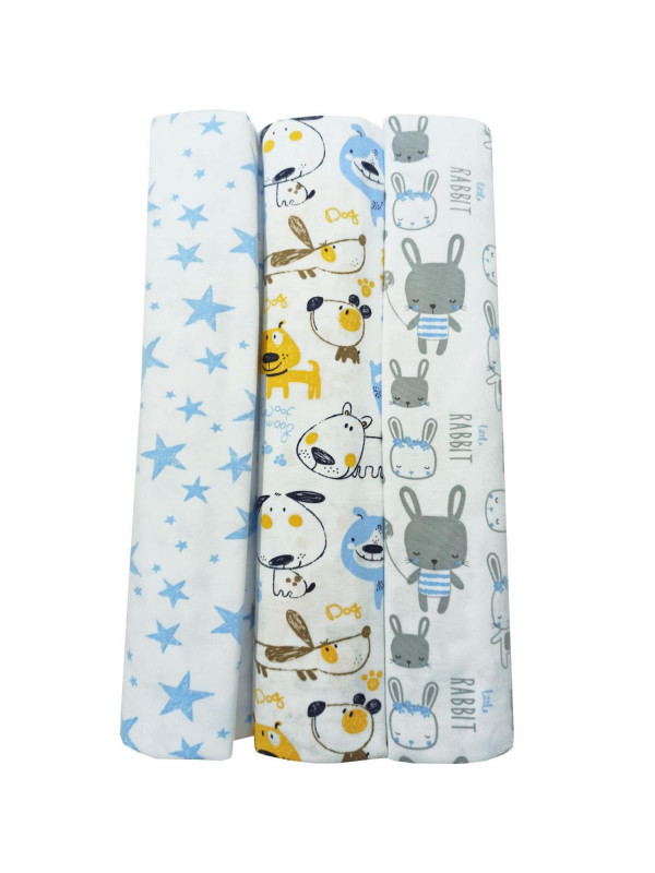 Пеленки трикотажные кулирка 3 шт звёзды/собачка/зайка 100*130 см