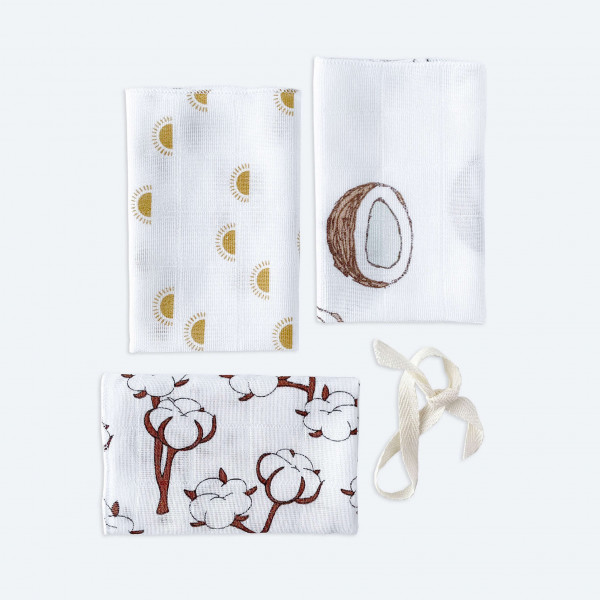 Сет из 3х муслиновых салфеток Mjölk Кокосы/Хлопок/Солнце 23*23 см 