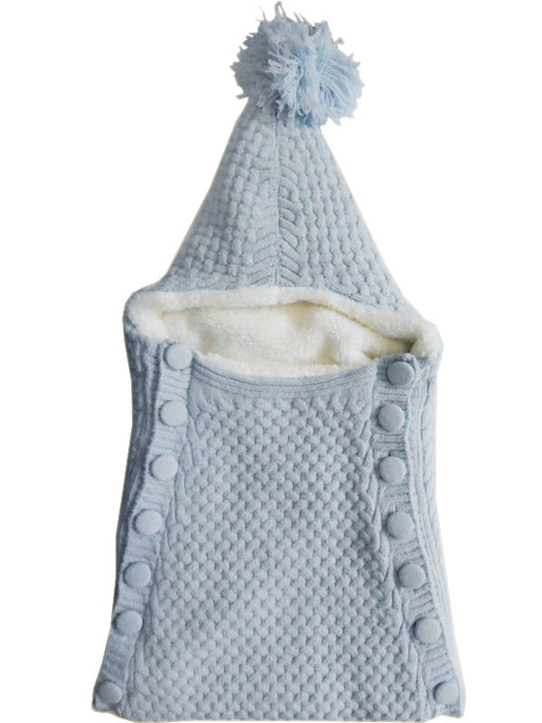 Конверт вязаный на пуговках полушерстяной с подкладкой  ВЕЛСОФТ Голубой0-3 Мес 