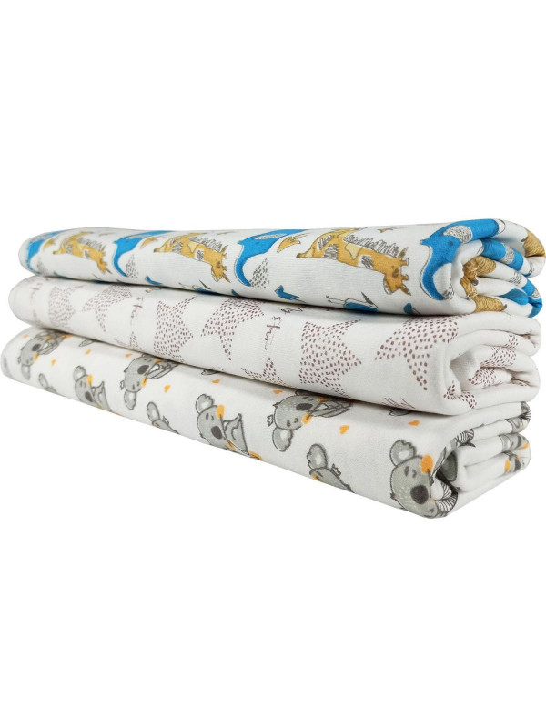 Пеленки трикотажные интерлок 3 шт 120*90 см звёзды/коала/зоопарк