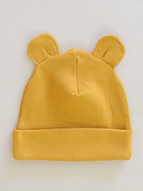  Шапочка с ушками для малыша (кашкорсе) Горчичный 