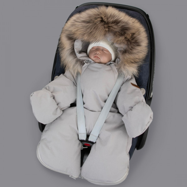 Комбинезон-трансформер "Вельвет", с опушкой, с отворотами, 3 сезона, светло-серый